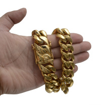 Joyas de acero inoxidable de acero inoxidable de cadena de oro chapada en oro de 18 km para hombres Collar de 22 mm Collar